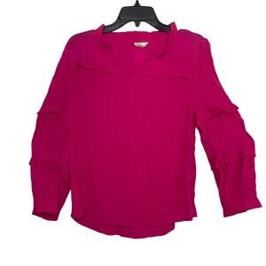 Cato blouse shirt top women's size large pink fuchsia pretty sleeves easy care